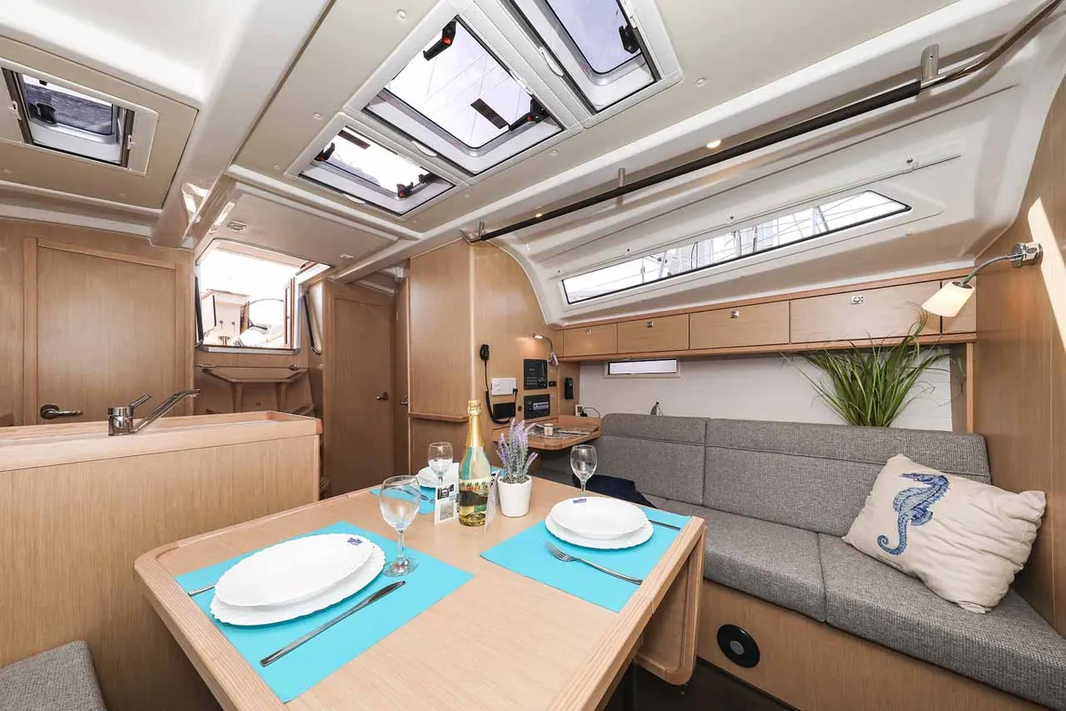 Salon of Pura Vida, a Bavaria Cruiser 37 Style sailboat at Grad Trogir, Croatia