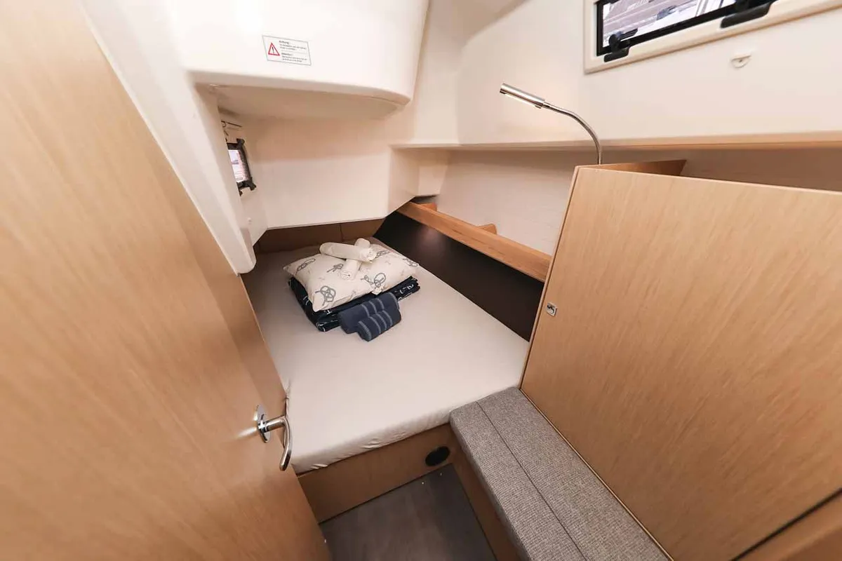 Cabin on Pura Vida, a Bavaria Cruiser 37 Style sailboat at Grad Trogir, Croatia
