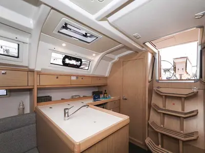 Galley of Pura Vida, a Bavaria Cruiser 37 Style sailboat at Grad Trogir, Croatia