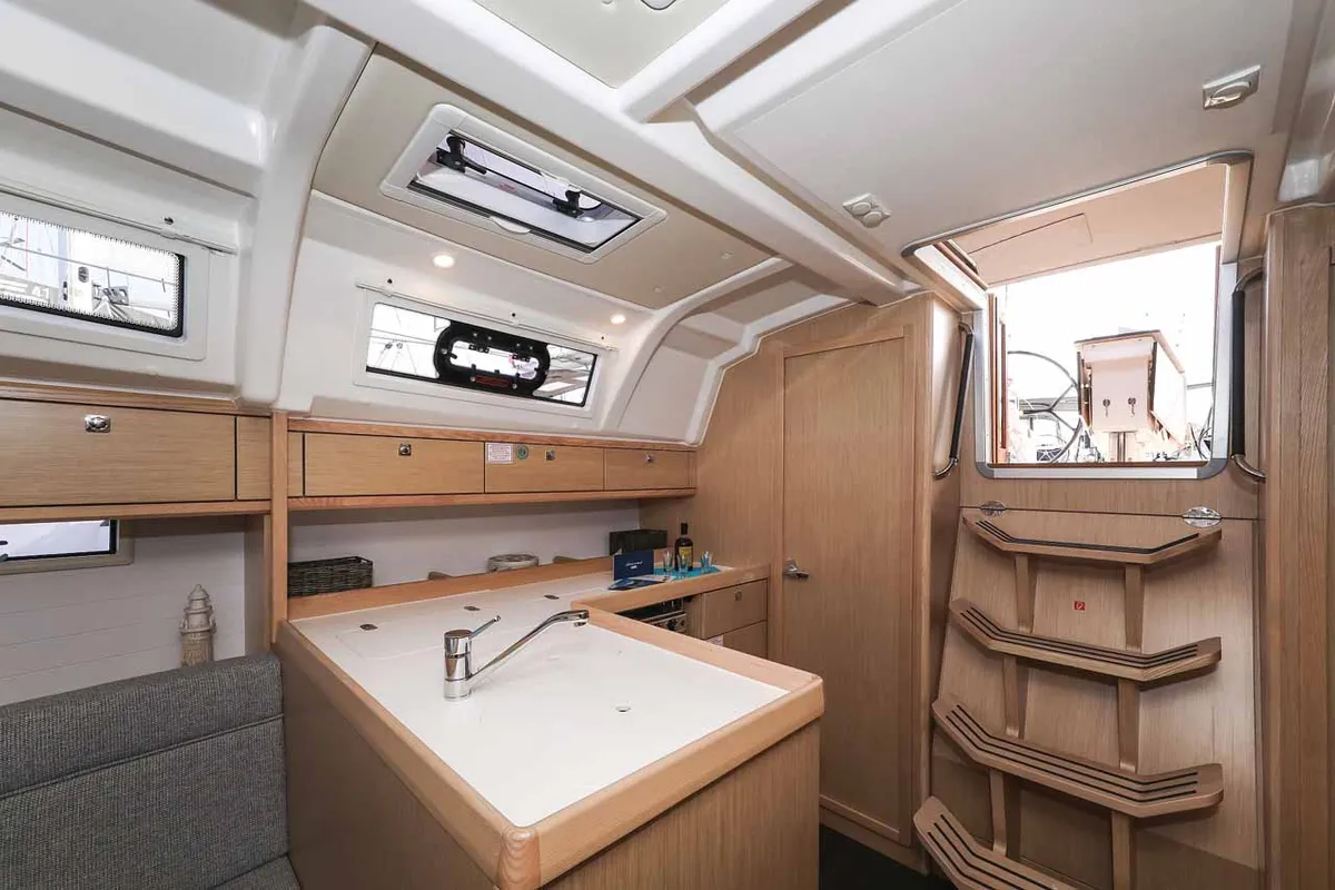 Galley of Pura Vida, a Bavaria Cruiser 37 Style sailboat at Grad Trogir, Croatia