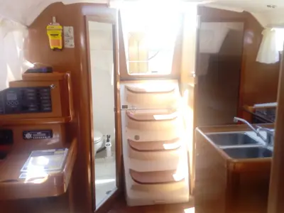 Salon of Trizonia, a Beneteau Oceanis 31 sailboat at Municipal Unit of Lefkada, Greece
