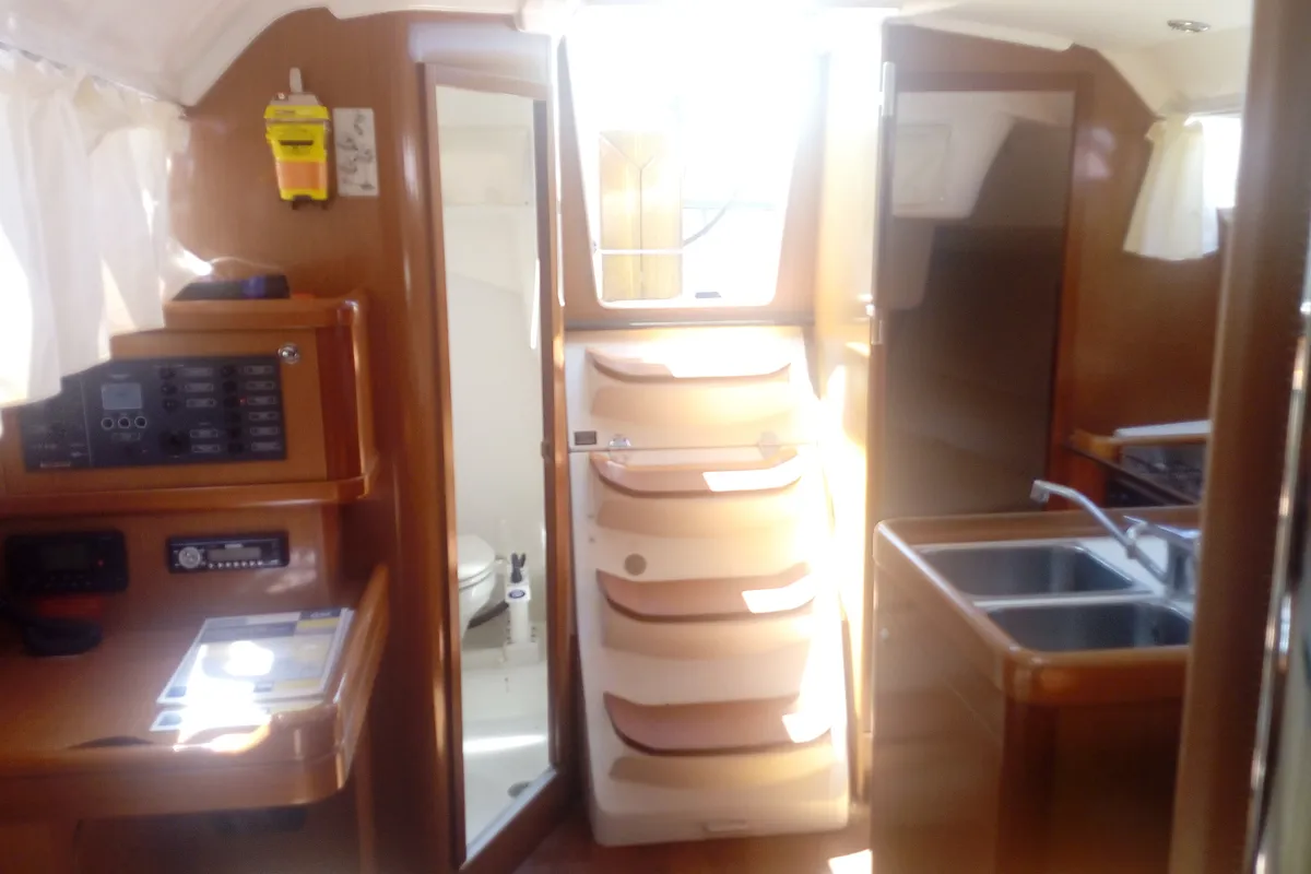 Salon of Trizonia, a Beneteau Oceanis 31 sailboat at Municipal Unit of Lefkada, Greece