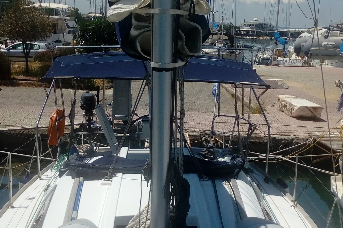 Deck of Trizonia, a Beneteau Oceanis 31 sailboat at Municipal Unit of Lefkada, Greece