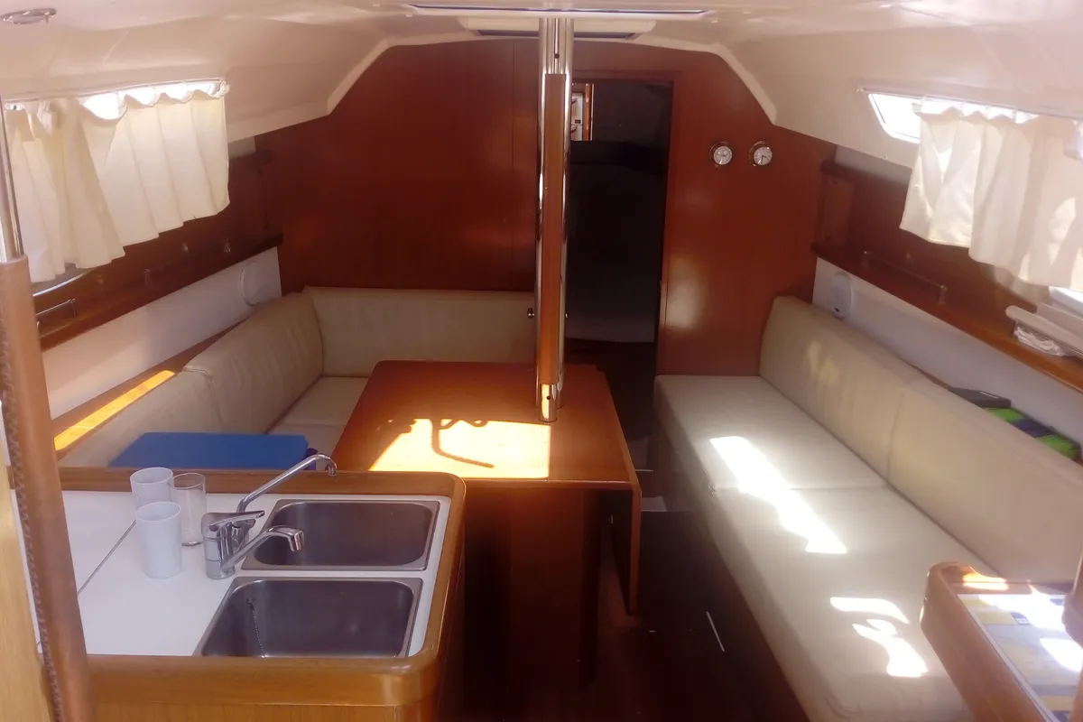 Salon of Trizonia, a Beneteau Oceanis 31 sailboat at Municipal Unit of Lefkada, Greece
