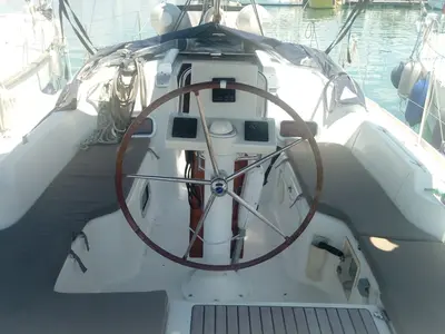 Cockpit of Trizonia, a Beneteau Oceanis 31 sailboat at Municipal Unit of Lefkada, Greece