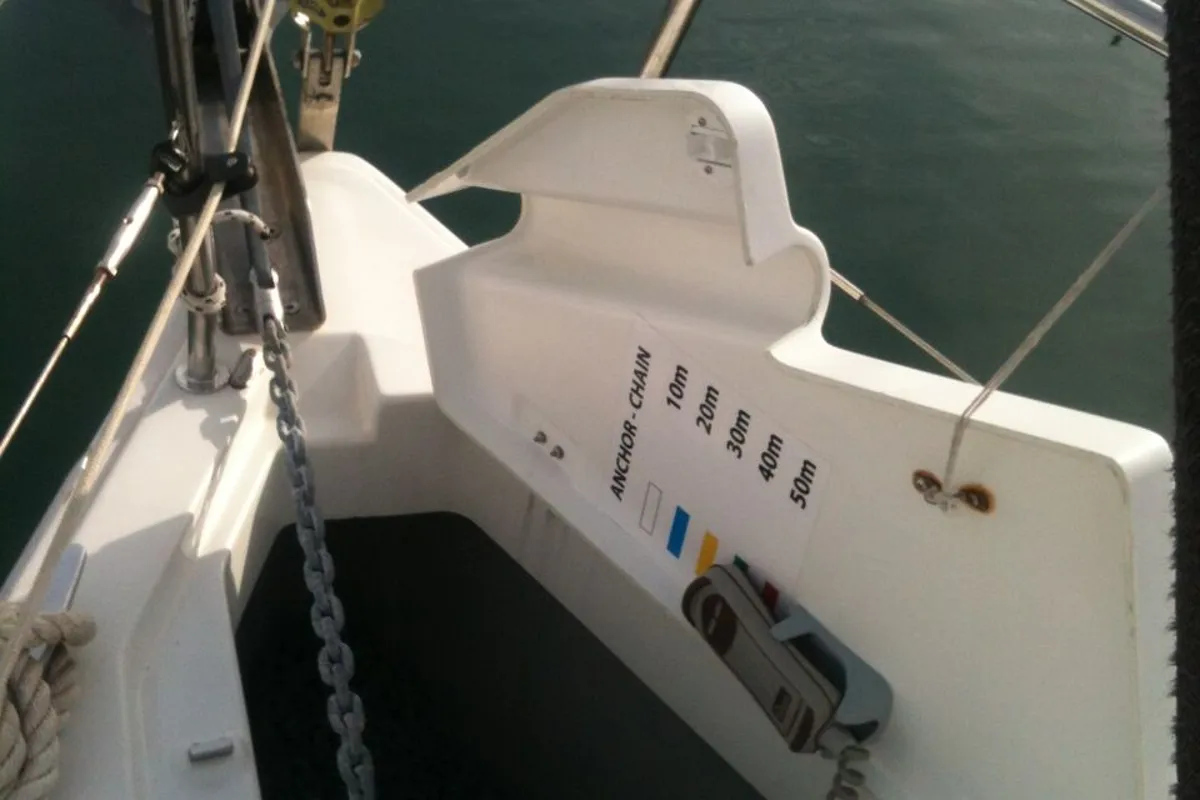 Deck of Trizonia, a Beneteau Oceanis 31 sailboat at Municipal Unit of Lefkada, Greece