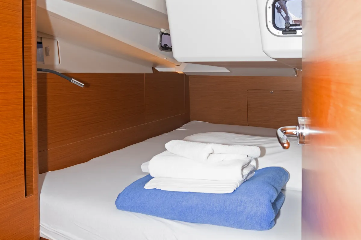 Cabin on Sun Kiss, a Jeanneau Sun Odyssey 440 sailboat at Split, Croatia