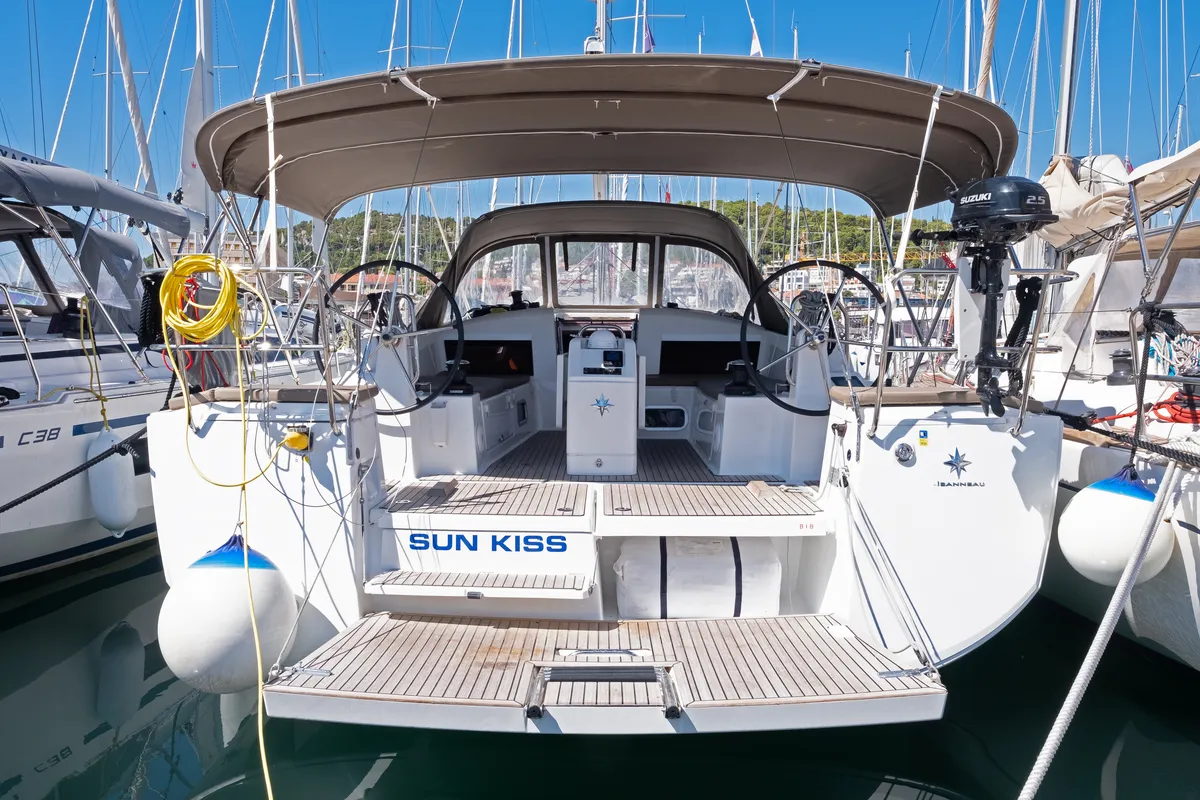 Exterior view of Sun Kiss, a Jeanneau Sun Odyssey 440 sailboat at Split, Croatia