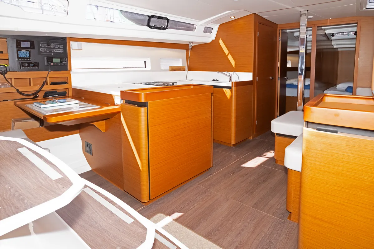 Salon of Sun Kiss, a Jeanneau Sun Odyssey 440 sailboat at Split, Croatia