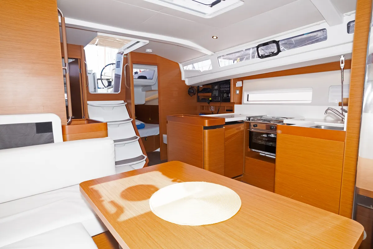 Salon of Sun Kiss, a Jeanneau Sun Odyssey 440 sailboat at Split, Croatia