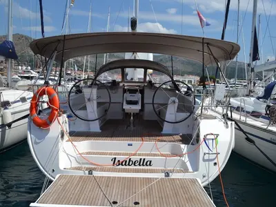 Cockpit of Isabella, a Bavaria Cruiser 51 sailboat at Seget Donji, Croatia