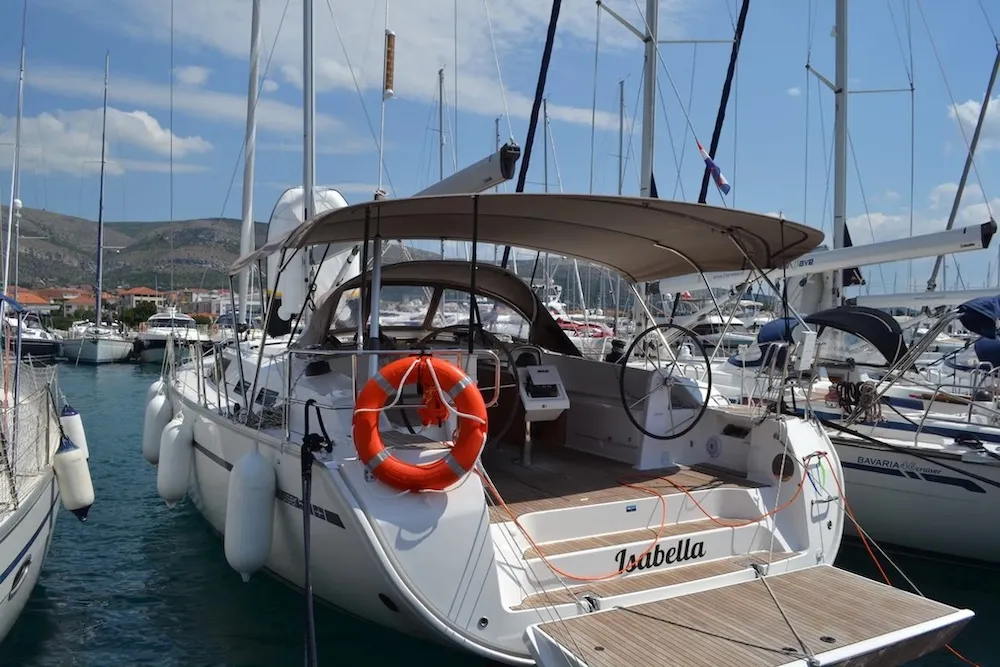Deck of Isabella, a Bavaria Cruiser 51 sailboat at Seget Donji, Croatia