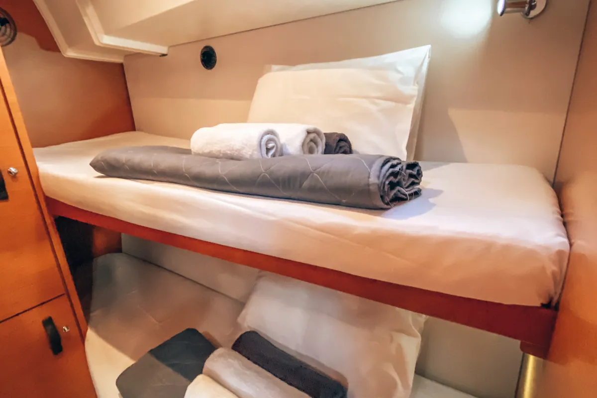 Cabin on Sea Force, a Jeanneau 54 sailboat at Athens, Greece