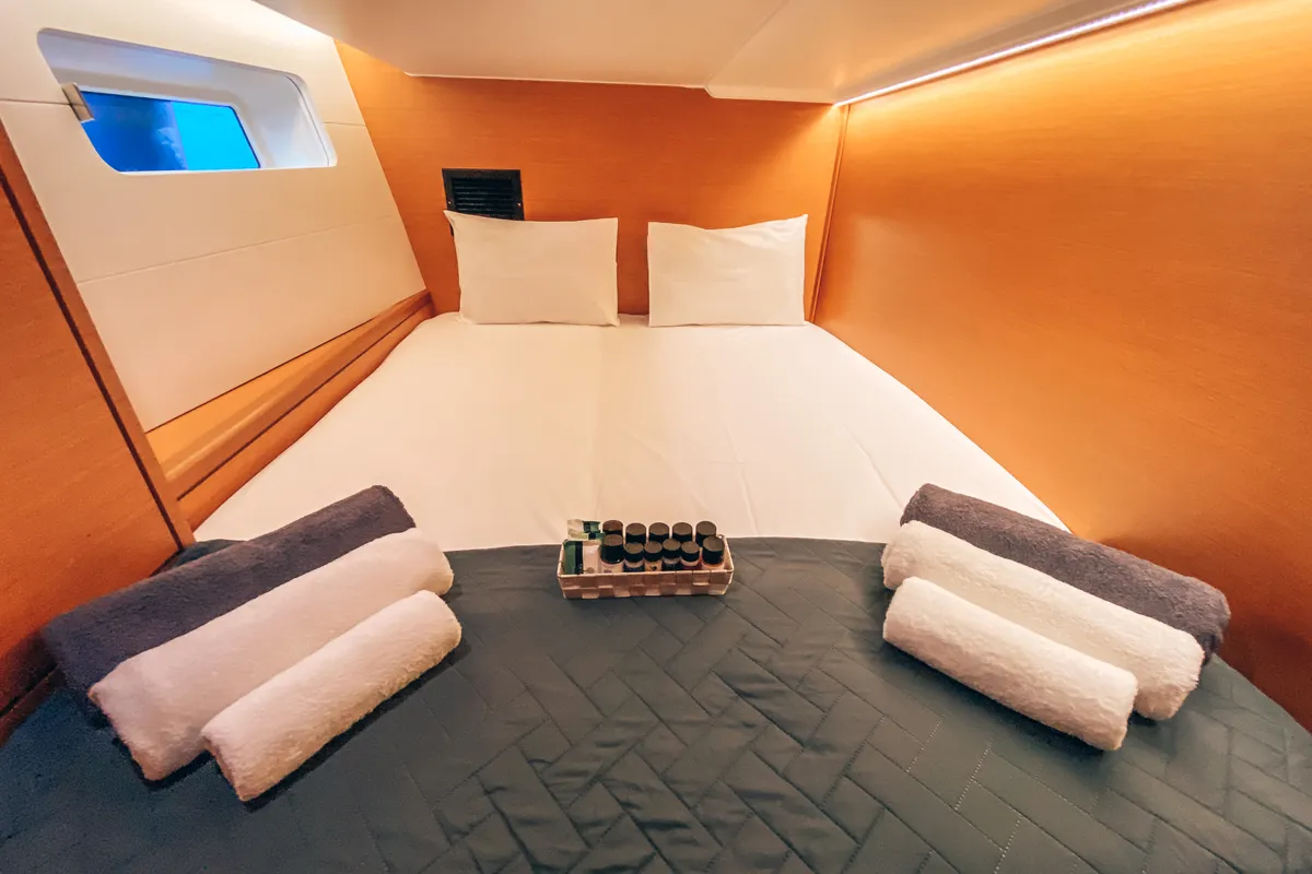 Cabin on Sea Force, a Jeanneau 54 sailboat at Athens, Greece