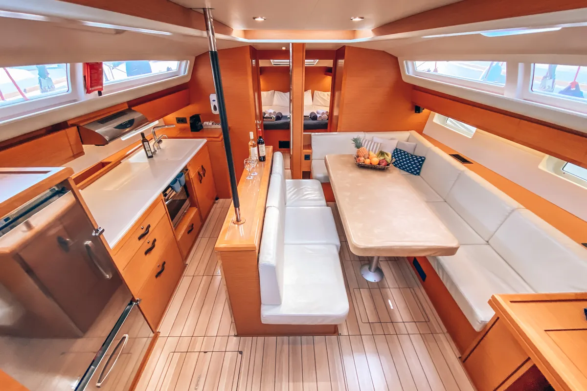 Salon of Sea Force, a Jeanneau 54 sailboat at Athens, Greece