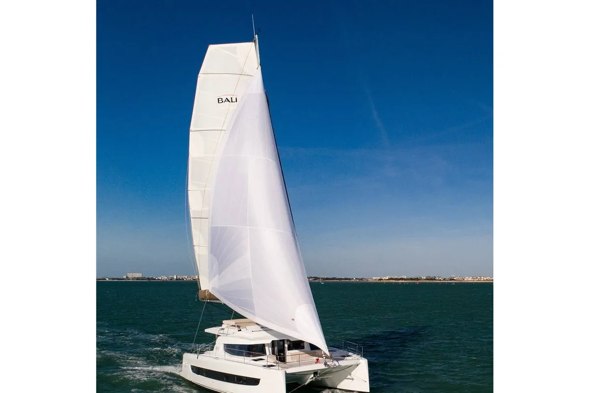 Exterior view of Blue Diamond, a Bali 4.4 catamaran at Municipal Unit of Lefkada, Greece