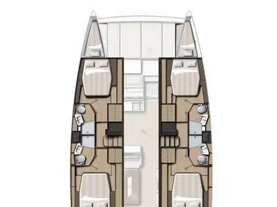 Floor plan of Blue Diamond, a Bali 4.4 catamaran at Municipal Unit of Lefkada, Greece