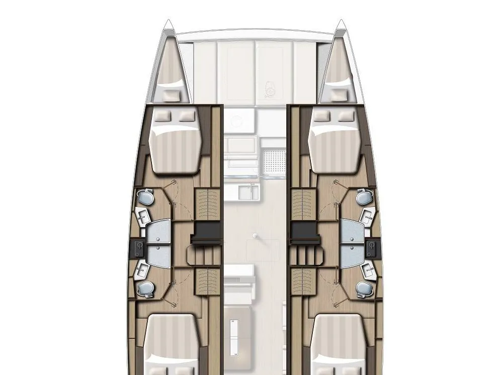 Floor plan of Blue Diamond, a Bali 4.4 catamaran at Municipal Unit of Lefkada, Greece