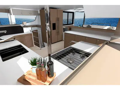Galley of Blue Diamond, a Bali 4.4 catamaran at Municipal Unit of Lefkada, Greece