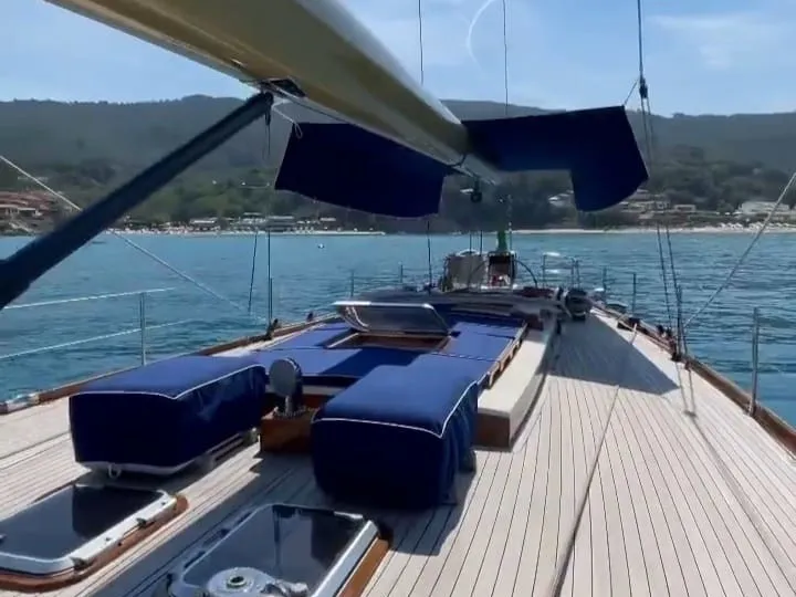 Deck of Clan II, a Gulet Carlini Sciarelli 62.5 sailboat at Syracuse, Italy