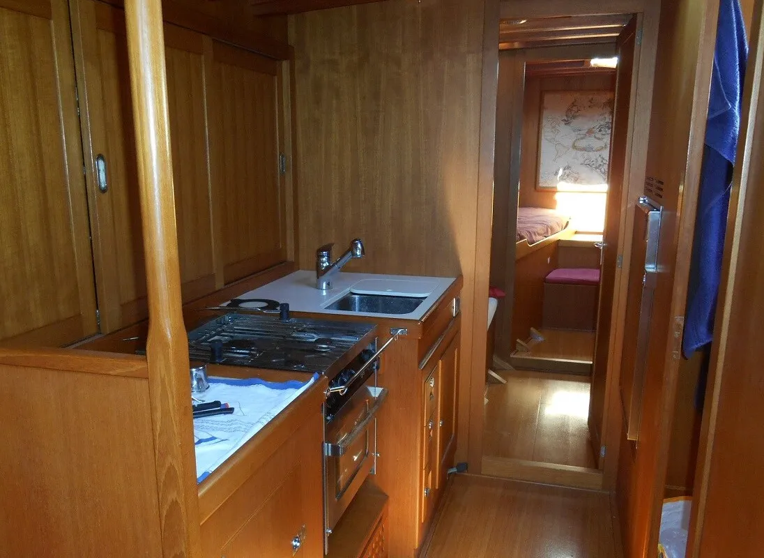 Galley of Clan II, a Gulet Carlini Sciarelli 62.5 sailboat at Syracuse, Italy