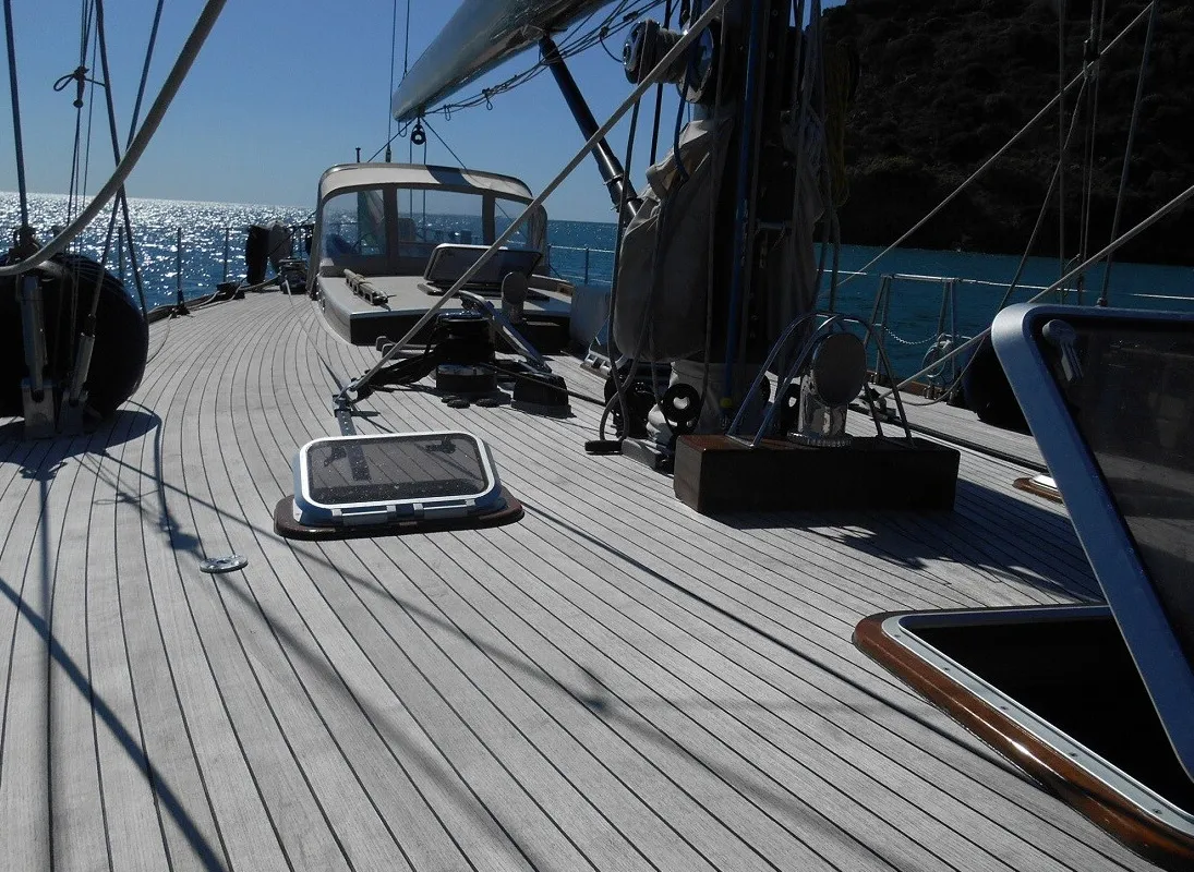 Deck of Clan II, a Gulet Carlini Sciarelli 62.5 sailboat at Syracuse, Italy