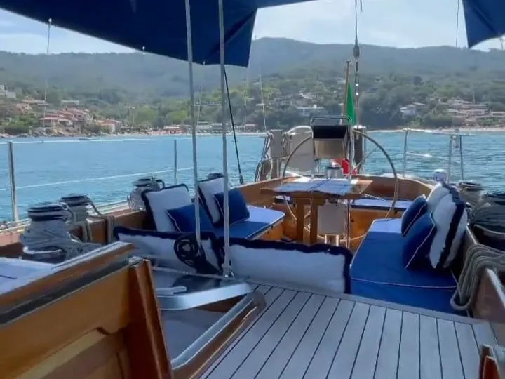 Deck of Clan II, a Gulet Carlini Sciarelli 62.5 sailboat at Syracuse, Italy