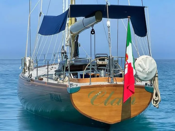 Exterior view of Clan II, a Gulet Carlini Sciarelli 62.5 sailboat at Syracuse, Italy