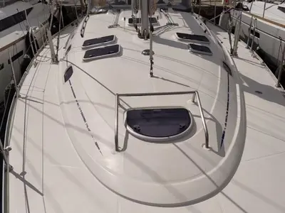 Deck of ARMONIA, a Dufour Gib Sea 43 sailboat at Volos Municipality, Greece