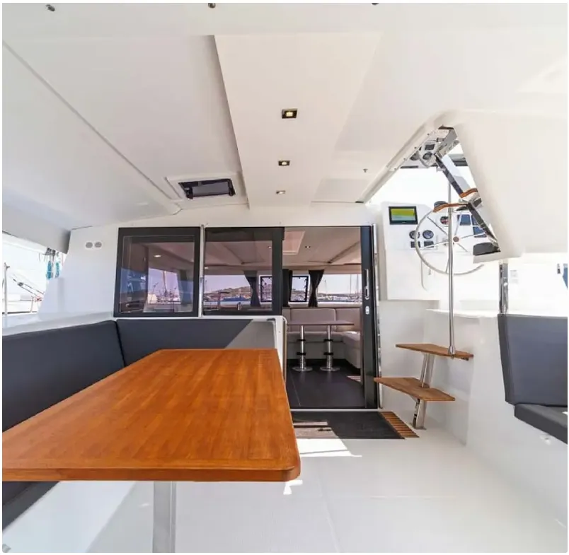 Deck of Kebitree, a Fountaine Pajot Isla 40 catamaran at Municipal Unit of Palairos, Greece