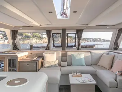 Salon of Kebitree, a Fountaine Pajot Isla 40 catamaran at Municipal Unit of Palairos, Greece