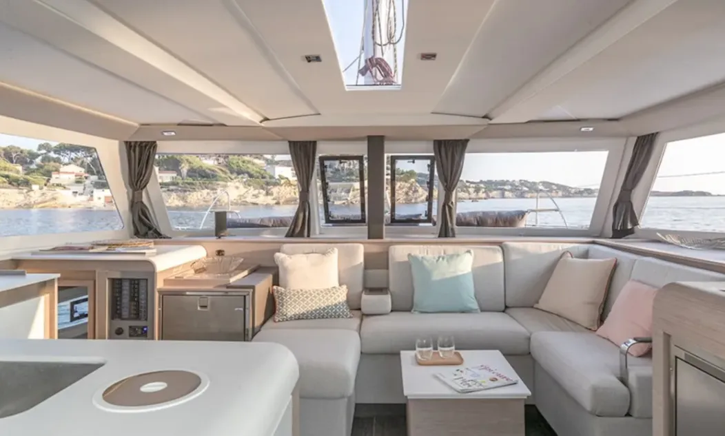 Salon of Kebitree, a Fountaine Pajot Isla 40 catamaran at Municipal Unit of Palairos, Greece