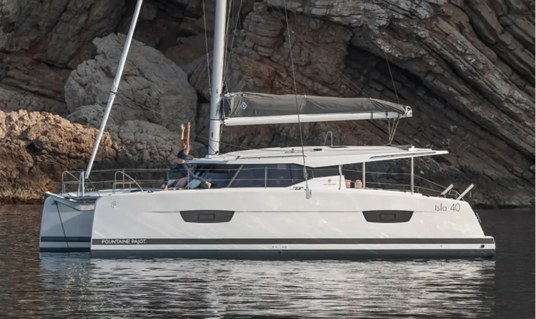 Exterior view of Kebitree, a Fountaine Pajot Isla 40 catamaran at Municipal Unit of Palairos, Greece