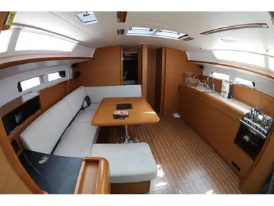 Salon of Blue Heaven, a Jeanneau Sun Odyssey 469 sailboat at Benitses, Greece