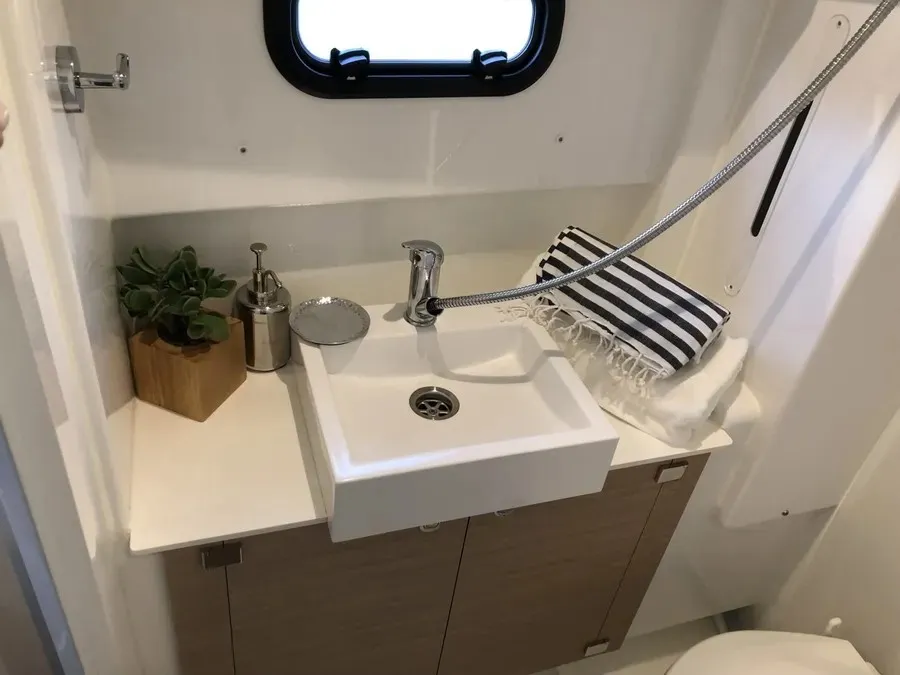 Galley of COSTAR, a Bali 4.1 catamaran at Rosignano Solvay, Italy