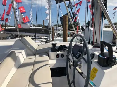 Cabin on COSTAR, a Bali 4.1 catamaran at Rosignano Solvay, Italy