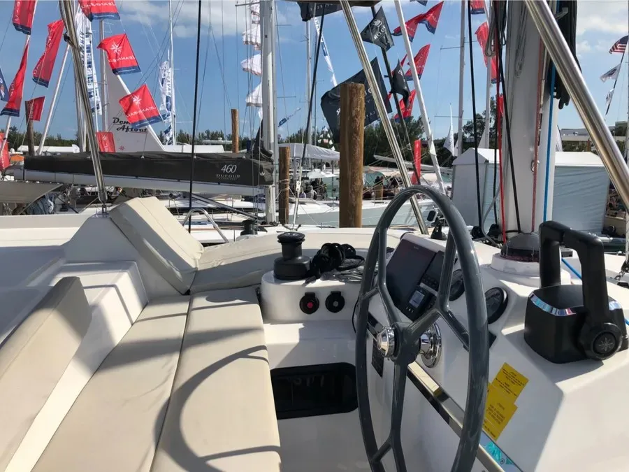 Cabin on COSTAR, a Bali 4.1 catamaran at Rosignano Solvay, Italy