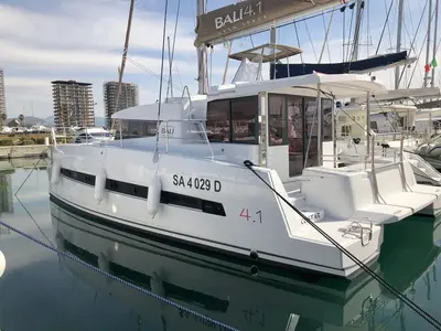 Deck of COSTAR, a Bali 4.1 catamaran at Rosignano Solvay, Italy