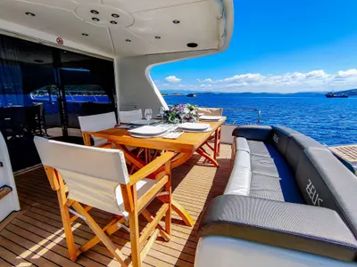 Deck of ZEUS, a Gulet Custom built 183 motor yacht at Kadıköy, Turkey