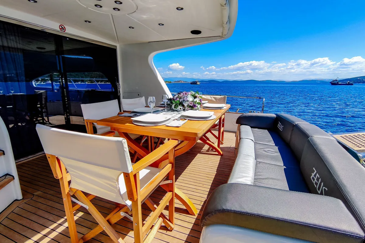 Deck of ZEUS, a Gulet Custom built 183 motor yacht at Kadıköy, Turkey