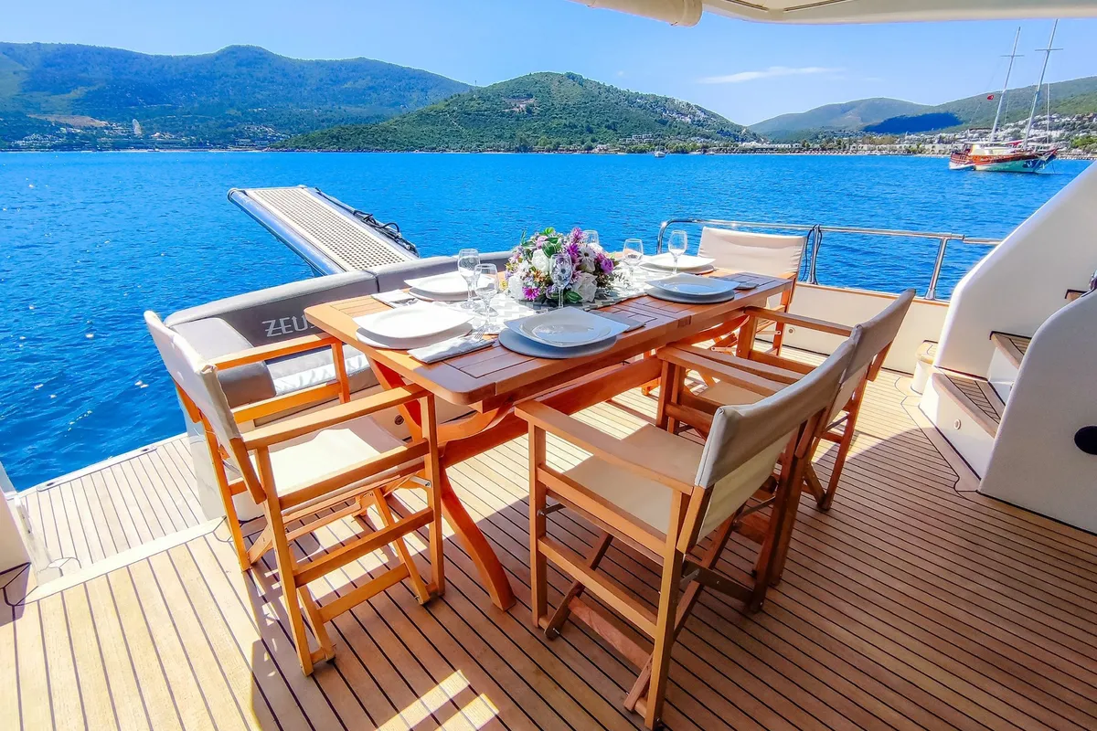 Deck of ZEUS, a Gulet Custom built 183 motor yacht at Kadıköy, Turkey