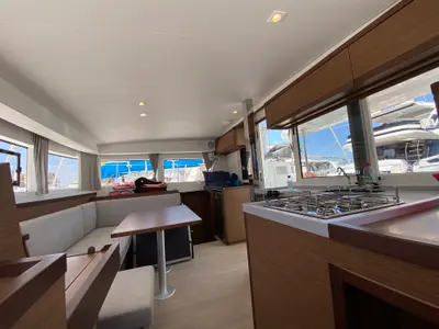 Galley of Eskimo, a Lagoon 40 catamaran at Ibiza, Spain