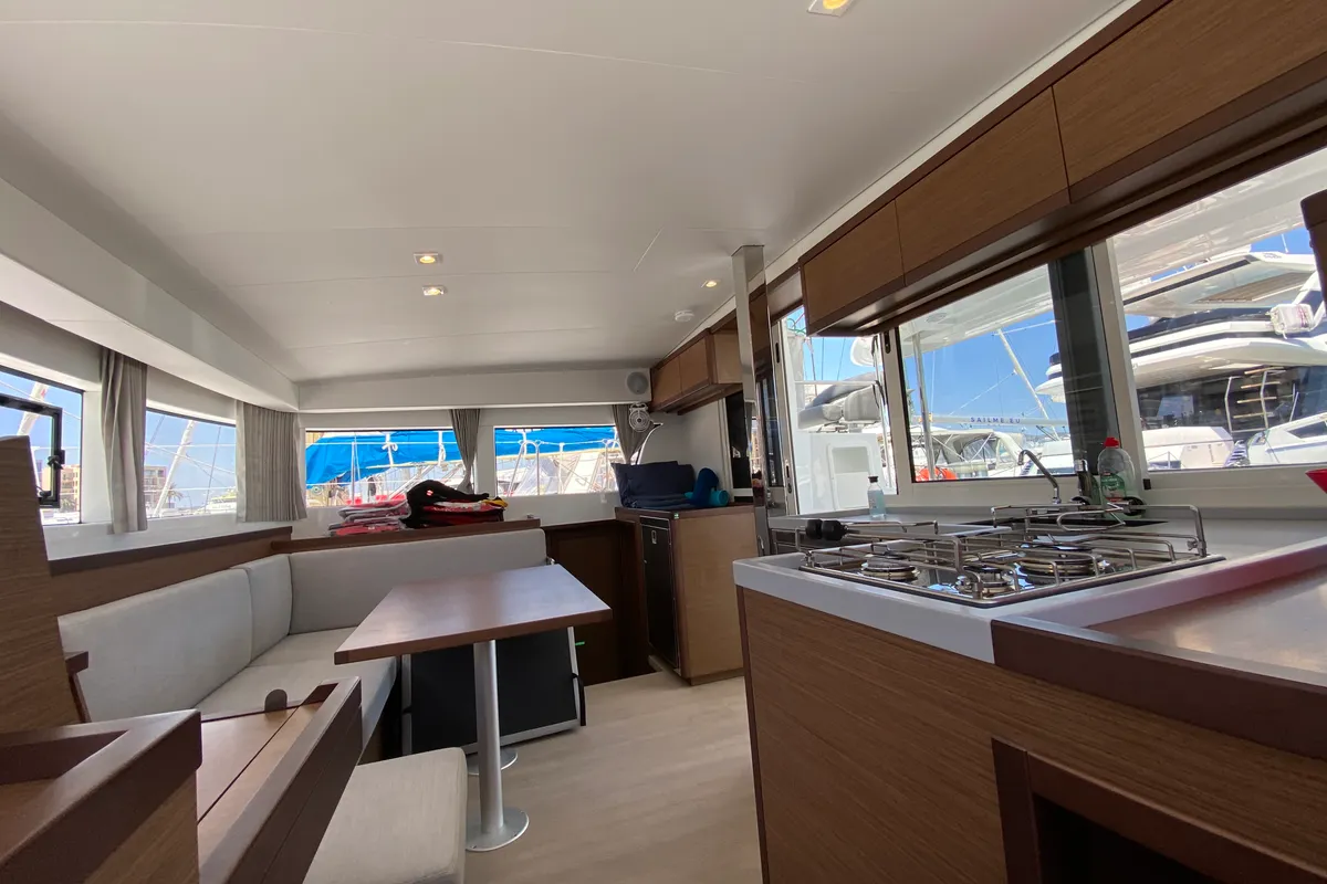 Galley of Eskimo, a Lagoon 40 catamaran at Ibiza, Spain