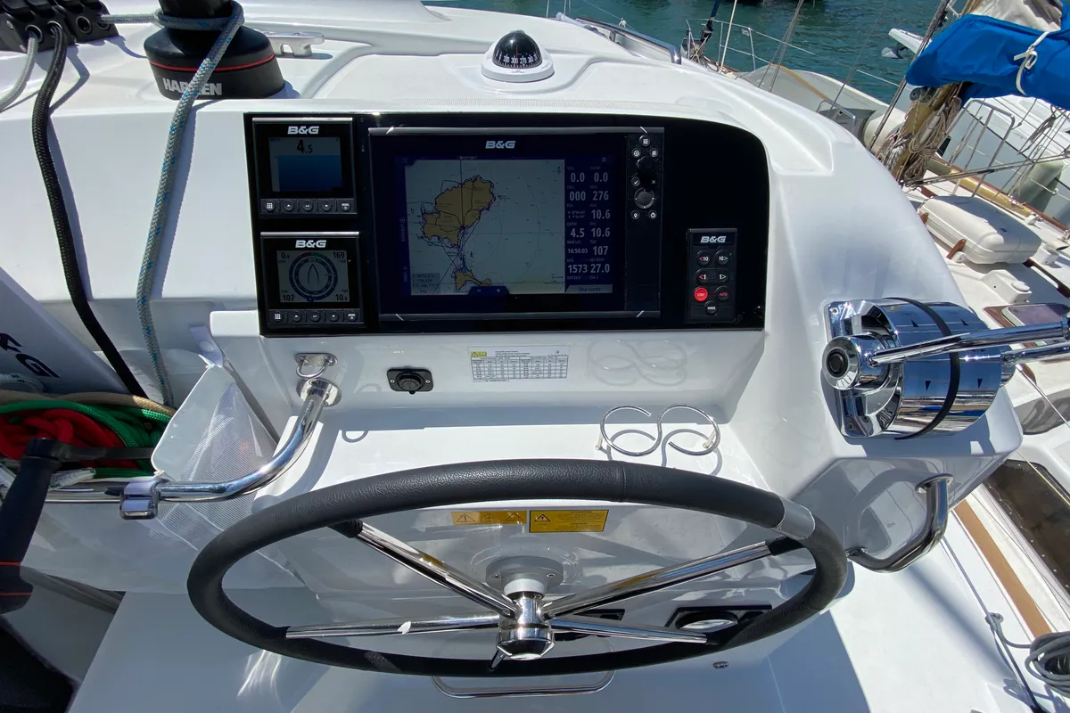 Cockpit of Eskimo, a Lagoon 40 catamaran at Ibiza, Spain