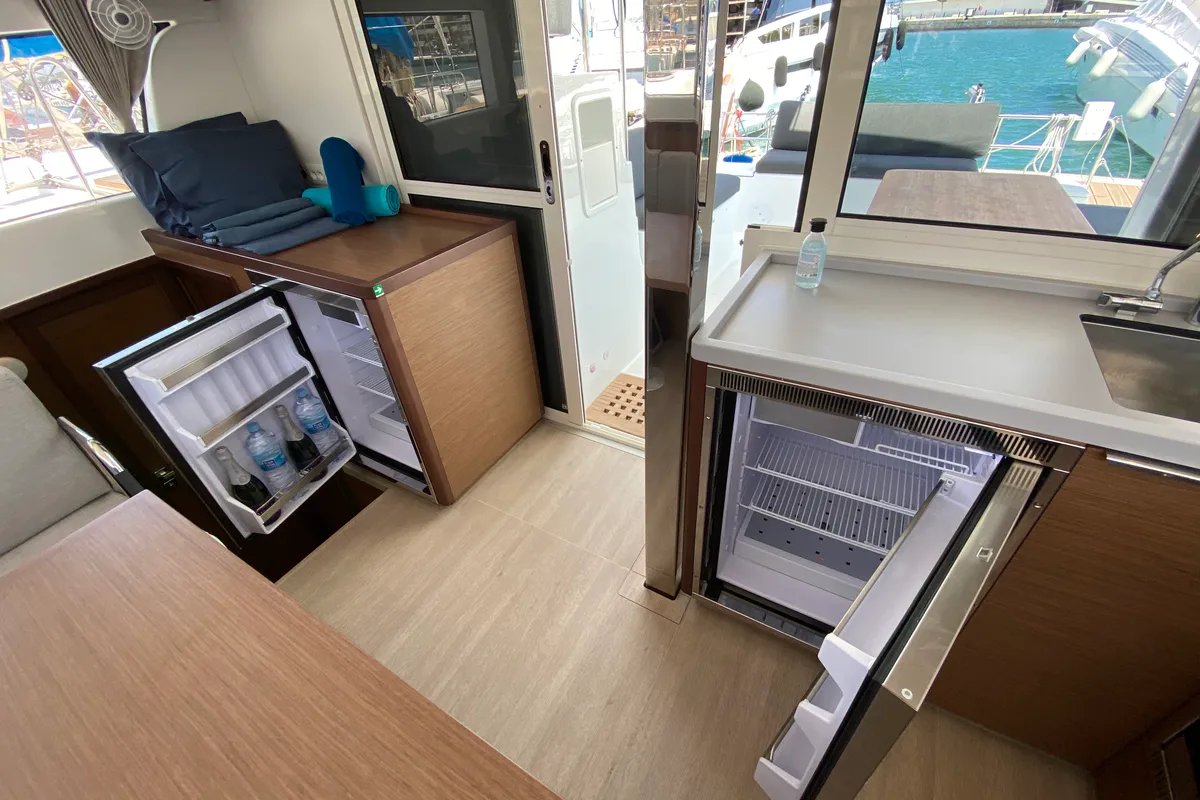 Galley of Eskimo, a Lagoon 40 catamaran at Ibiza, Spain