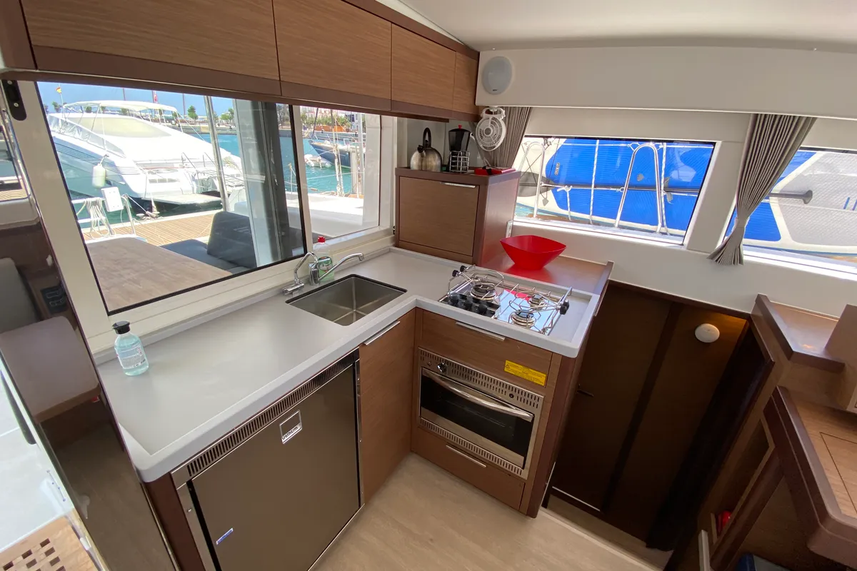 Galley of Eskimo, a Lagoon 40 catamaran at Ibiza, Spain