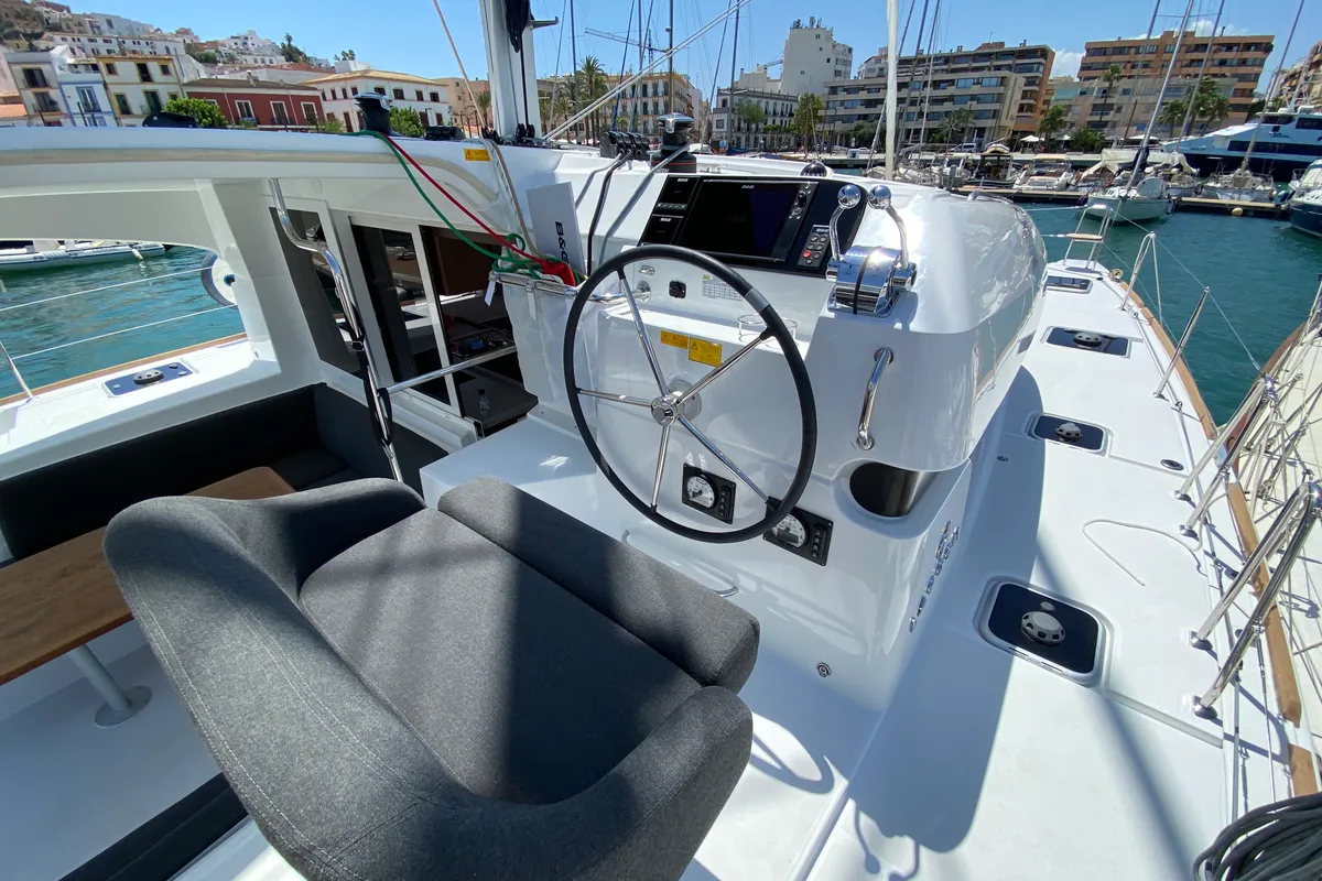 Cockpit of Eskimo, a Lagoon 40 catamaran at Ibiza, Spain
