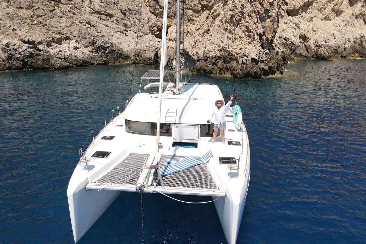 Exterior view of Eskimo, a Lagoon 40 catamaran at Ibiza, Spain