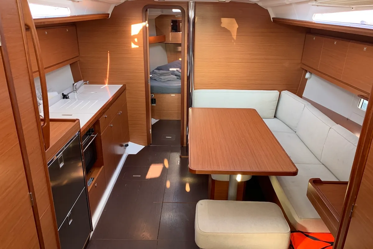 Cabin on Barracuda, a Dufour 390 GL sailboat at Lavrion, Greece