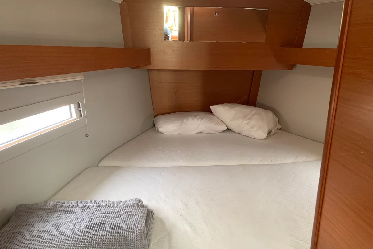 Cabin on Barracuda, a Dufour 390 GL sailboat at Lavrion, Greece